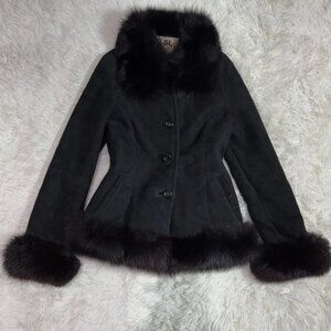 Shearling Leather & Fox Fur Short Coat Jacket
